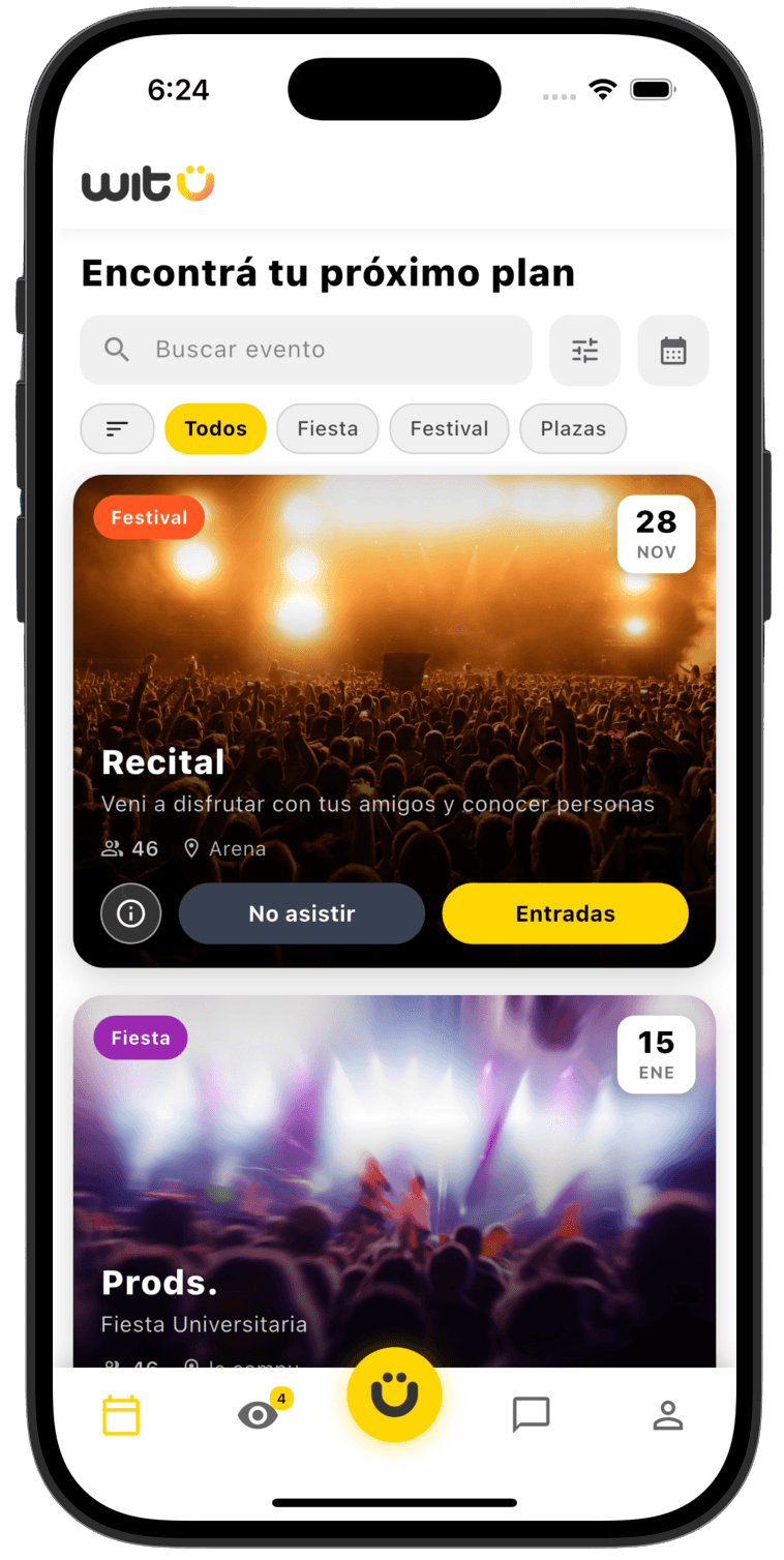 Pantalla de eventos de Wit Ü